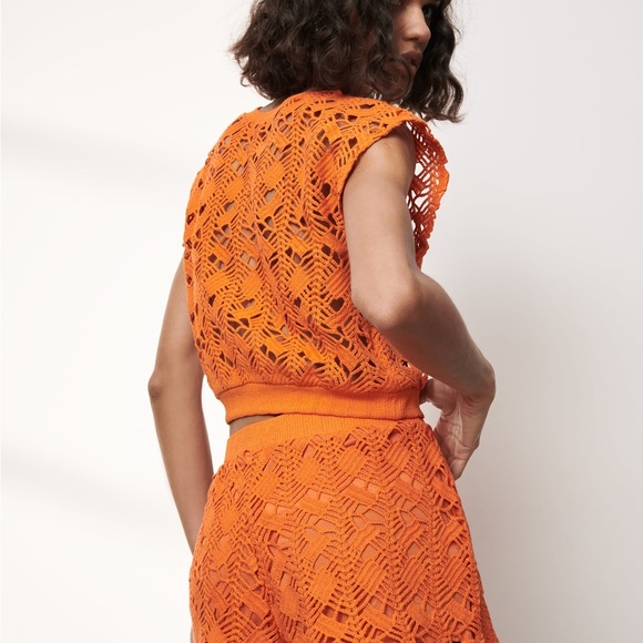 Zara Tops Zara Orange Crochet Knot Cropped Top Medium Poshmark
